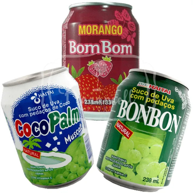 Kit 3 Sucos Coreanos - Morango + Uva com Pedaços Coco + Uva Pedaços Uva