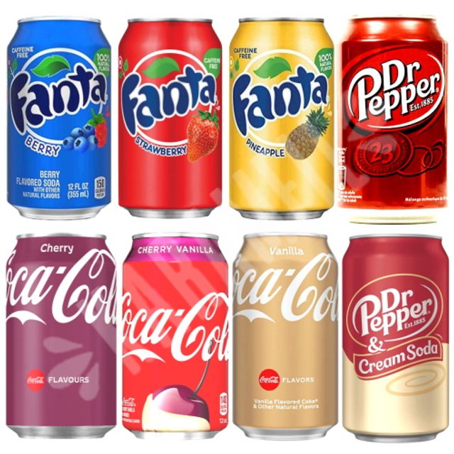 Kit Box 8 Refrigerantes Importados - Coca Fanta Dr Pepper
