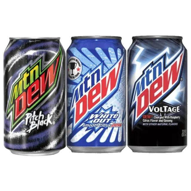 Refrigerantes Importados dos EUA - Kit 3 Latas Mountain Dew - 1 Smooth Citrus - 1 Voltage - 1 Pitch Black