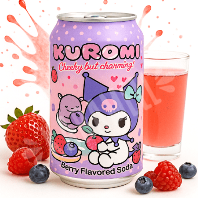 Bebida Berry Flavored Soda sabor Frutas Vermelhas - Kuromi - Importado